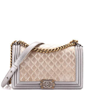Chanel New Medium Bicolor Boy Flap Bag Quilted Metallic Calfskin